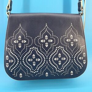 Vera Bradley Navy Blue Laser Cut Faux Leather Crossbody Bag Adjustable Strap